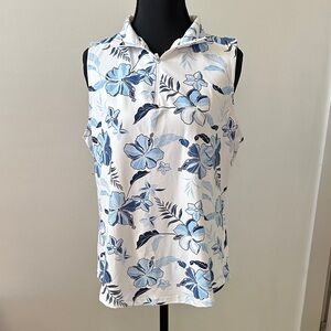 Izod Blue and White Floral Sleeveless Top